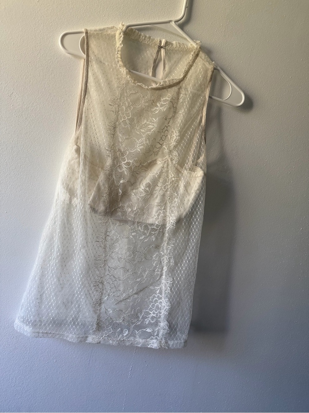 Sheer Lace Overlay Sleeveless Top in Ivory